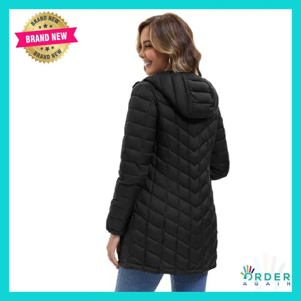 Packable Puffer Jacket Water-Resistant Hooded Sli… - image 3